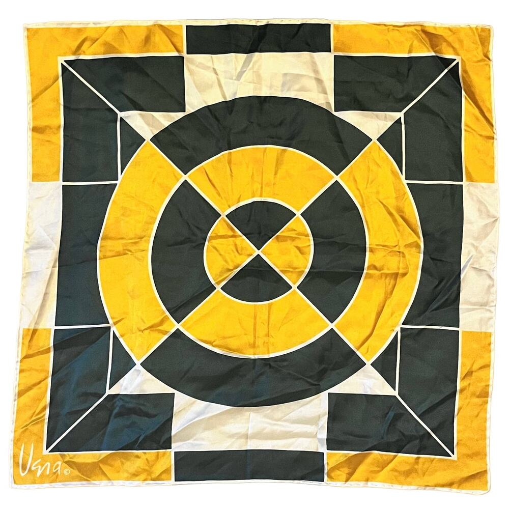 Vintage VERA Neumann Scarf ~ Green & Yellow Abstract  ~ 22" x 22" Made in Japan
